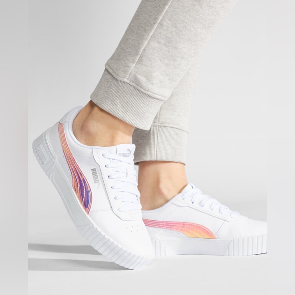 Puma Women's White Sneakers with Pink and Orange Accents - Picture 2 of 6